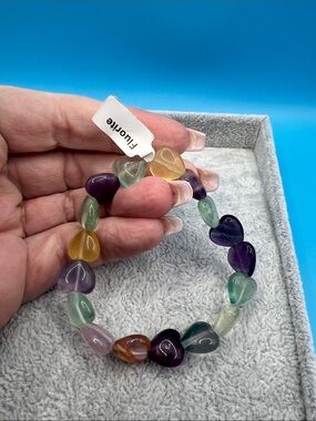 Fluorite Multicolor Heart Bead Stretch Bracelet